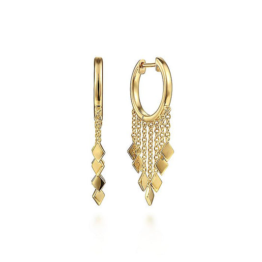 Gabriel & Co. EG14475Y4JJJ 14K Yellow Gold Huggie Earrings with Chain and Diamond Tassel Drops