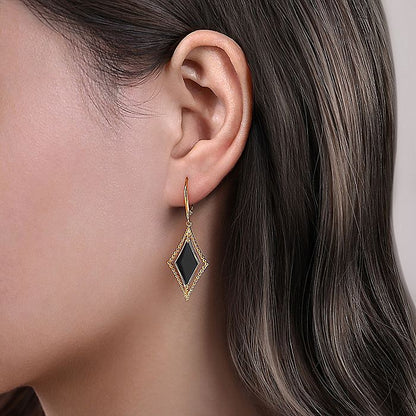 Gabriel & Co. EG14502Y4JOX 14K Yellow Gold Bujukan Kite Drop Earrings with Onyx Inlay
