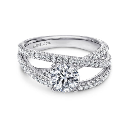 14K White Gold Round Free Form Diamond Engagement Ring