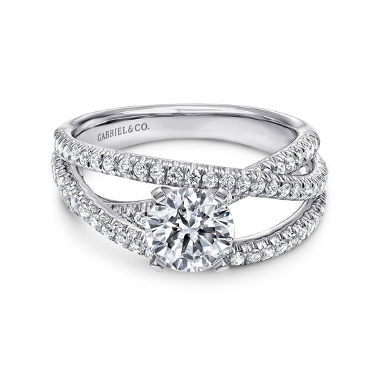 14K White Gold Round Free Form Diamond Engagement Ring