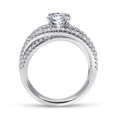 14K White Gold Round Free Form Diamond Engagement Ring