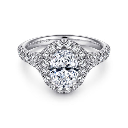 Platinum Oval Halo Diamond Engagement Ring