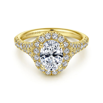 14K Yellow Gold Oval Halo Diamond Engagement Ring