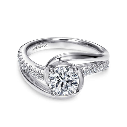 14K White Gold Round Bypass Diamond Engagement Ring