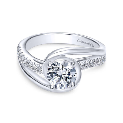 18K White Gold Round Bypass Diamond Engagement Ring