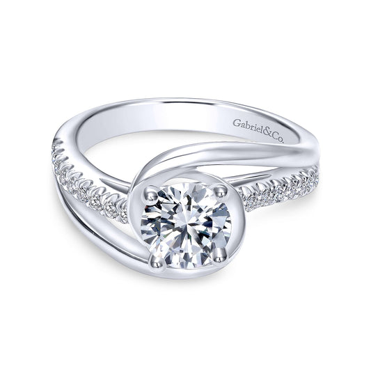 18K White Gold Round Bypass Diamond Engagement Ring