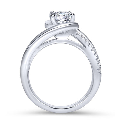 18K White Gold Round Bypass Diamond Engagement Ring