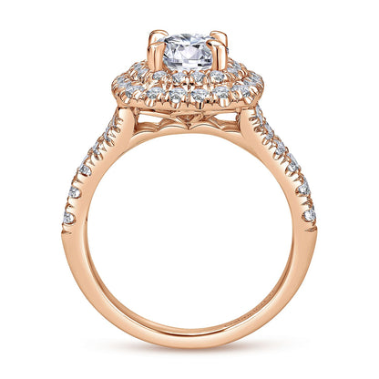 14k Rose Gold Cushion Double Halo Round Diamond Engagement Ring