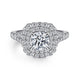 Platinum Cushion Double Halo Round Diamond Engagement Ring