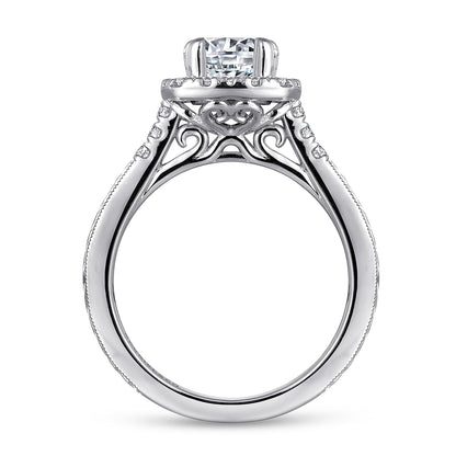 Vintage Inspired 14K White Gold Round Halo Diamond Engagement Ring