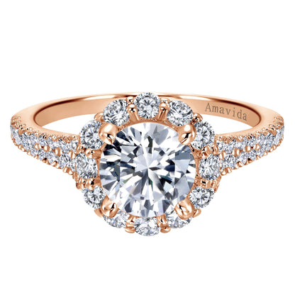 18K Rose Gold Round Halo Diamond Engagement Ring