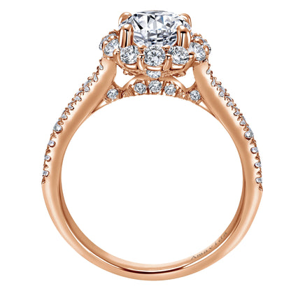 18K Rose Gold Round Halo Diamond Engagement Ring