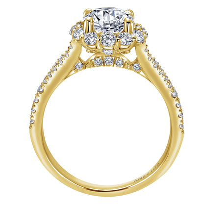 18K Yellow Gold Round Halo Diamond Engagement Ring