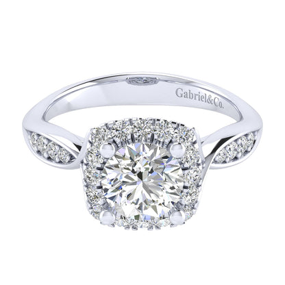 14K White Gold Round Halo Diamond Engagement Ring
