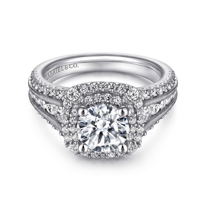 Platinum Round Double Halo Round Double Halo Diamond Channel Set Engagement Ring