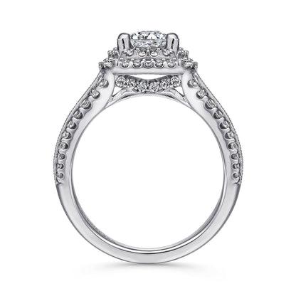 Platinum Round Double Halo Round Double Halo Diamond Channel Set Engagement Ring