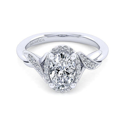 Gabriel & Co. ER11828O6W44JJ Vintage Inspired 14K White Gold Oval Halo Diamond Engagement Ring