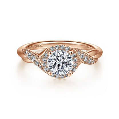 Vintage Inspired 14K Rose Gold Round Halo Diamond Engagement Ring