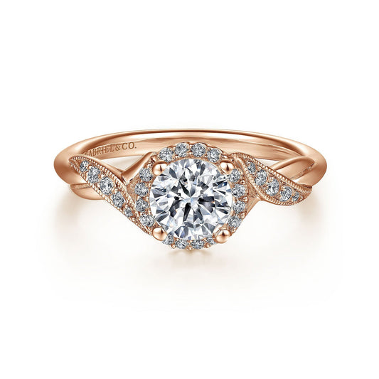 Vintage Inspired 14K Rose Gold Round Halo Diamond Engagement Ring