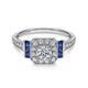 Vintage Inspired Platinum Round Halo Sapphire and Diamond Channel Set Engagement Ring