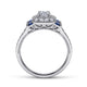 Vintage Inspired 14K White Gold Round Halo Sapphire and Diamond Channel Set Engagement Ring
