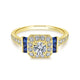 14K Yellow Gold Round Halo Sapphire and Diamond Channel Set Engagement Ring