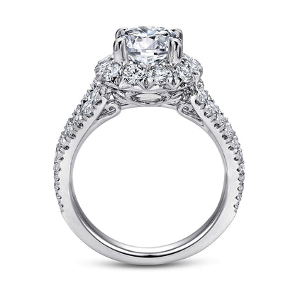 18K White-Rose Gold Round Halo Diamond Engagement Ring