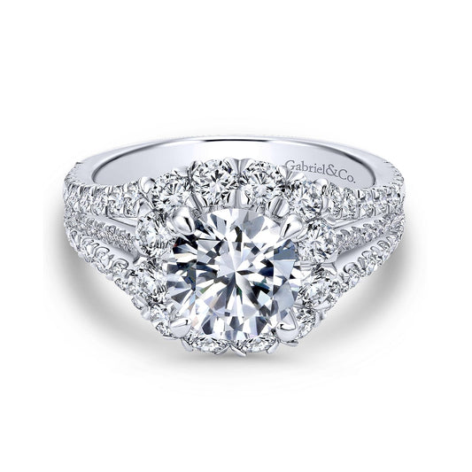 14K White Gold Round Halo Diamond Engagement Ring