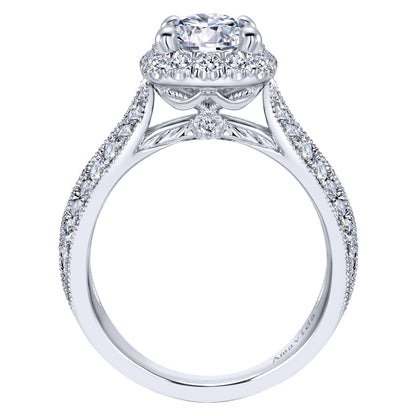 Vintage Inspired 18K White Gold Round Halo Diamond Engagement Ring