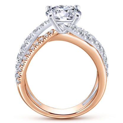 18K White-Rose Gold Round Diamond Free Form Engagement Ring
