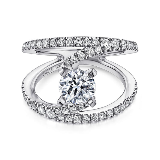 14K White Gold Round Split Shank Diamond Engagement Ring