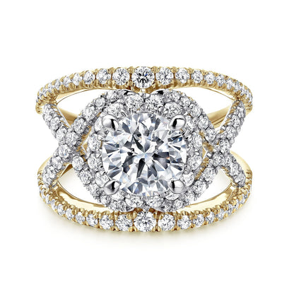 18K White-Yellow Gold Round Halo Diamond Engagement Ring