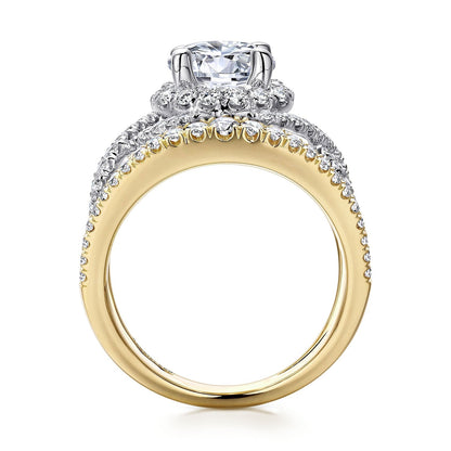 18K White-Yellow Gold Round Halo Diamond Engagement Ring