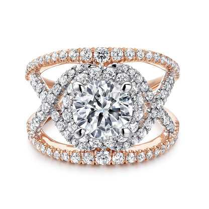 14K White-Rose Gold Round Halo Diamond Engagement Ring