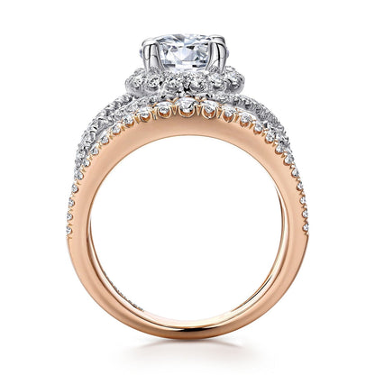 14K White-Rose Gold Round Halo Diamond Engagement Ring