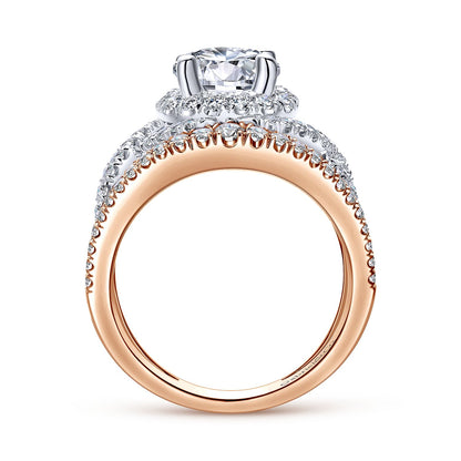 18K White-Rose Gold Round Halo Diamond Engagement Ring