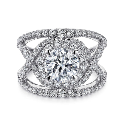 14K White Gold Round Halo Diamond Engagement Ring