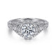 Unique 14K White Gold Vintage Inspired Diamond Halo Engagement Ring