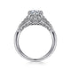 Unique 14K White Gold Vintage Inspired Diamond Halo Engagement Ring