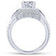Vintage Inspired Platinum Round Three Stone Halo Sapphire and Diamond Engagement Ring