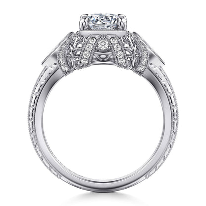 14K White Gold Round Sapphire and Diamond Engagement Ring
