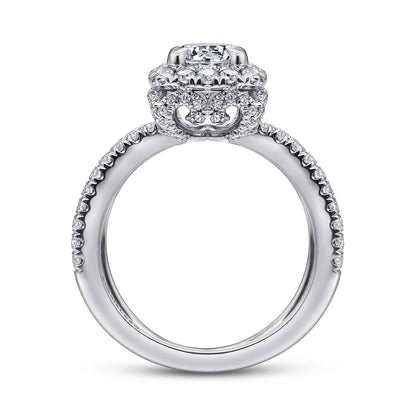 14K White Gold Cushion Halo Round Diamond Engagement Ring