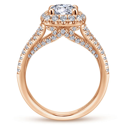 14K Rose Gold Round Halo Diamond Engagement Ring