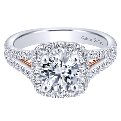 14K White-Rose Gold Round Halo Diamond Engagement Ring