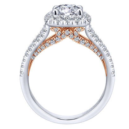 14K White-Rose Gold Round Halo Diamond Engagement Ring