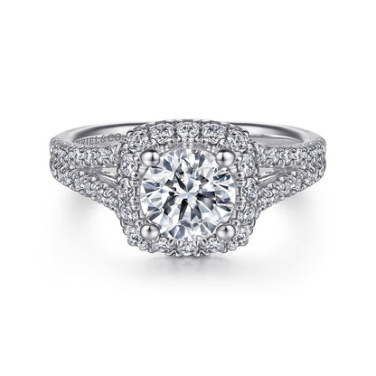14K White Gold Round Halo Diamond Engagement Ring
