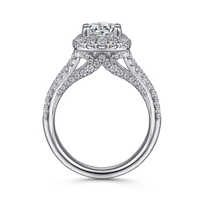 14K White Gold Round Halo Diamond Engagement Ring