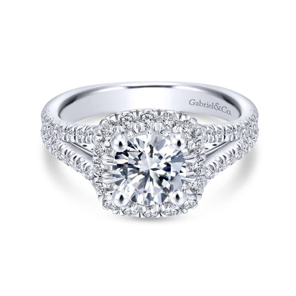 18K White Gold Round Halo Diamond Engagement Ring