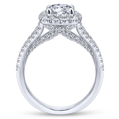18K White Gold Round Halo Diamond Engagement Ring