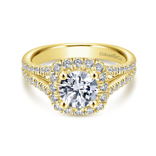 14K Yellow Gold Round Halo Diamond Engagement Ring